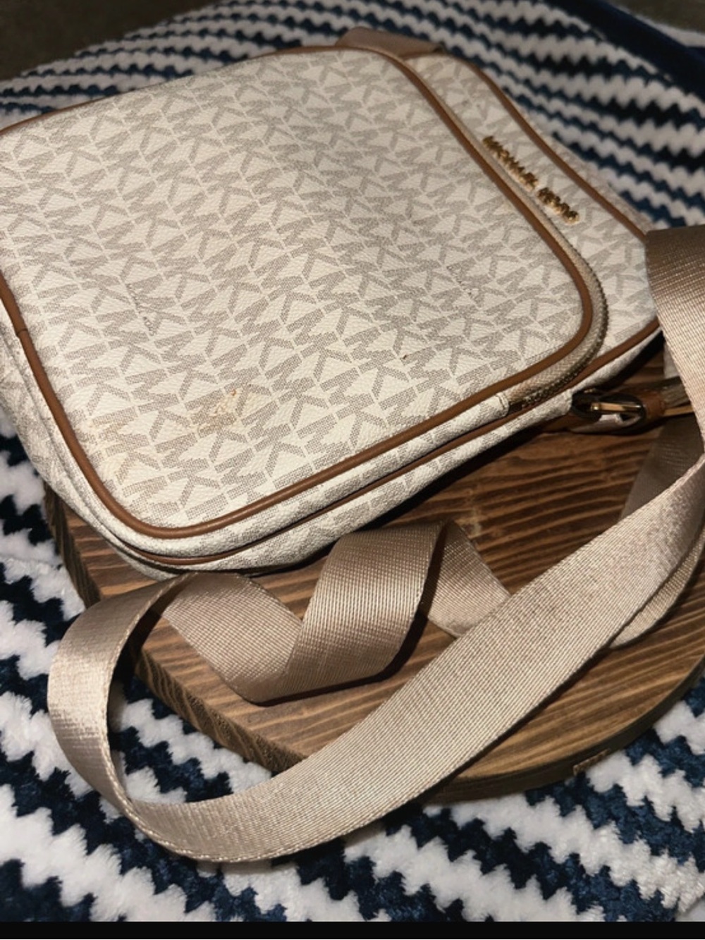 Michael Kors Beige and Light Brown MK Monogram Crossbody - Picture 5 of 5